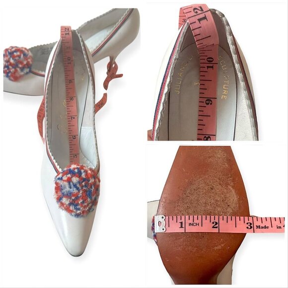 Vintage 50s/60s Julianelli's for Montaldo's  White Leather Pom Pom Heels 8AAA - Picture 12 of 16